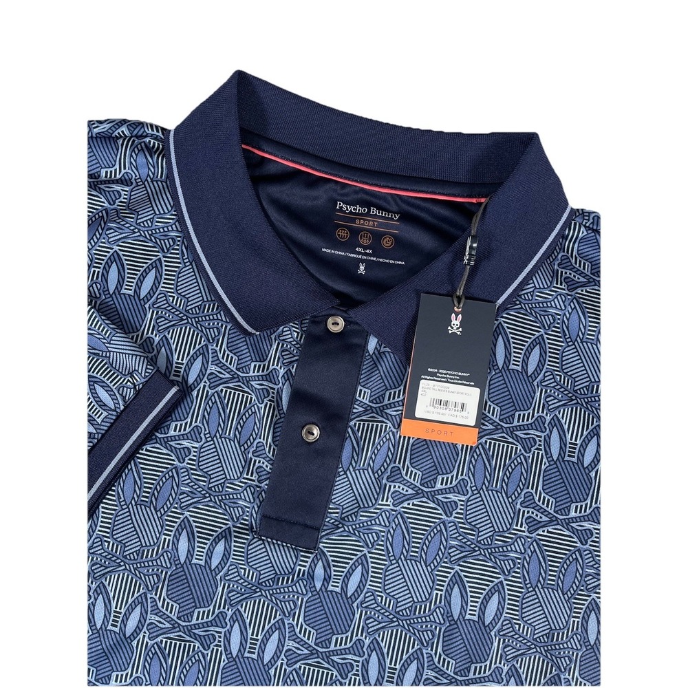 Psycho Bunny Reeves Bunny‎ Print Sport Evening Blue Polo Shirt Men's Sz 4XL NWT